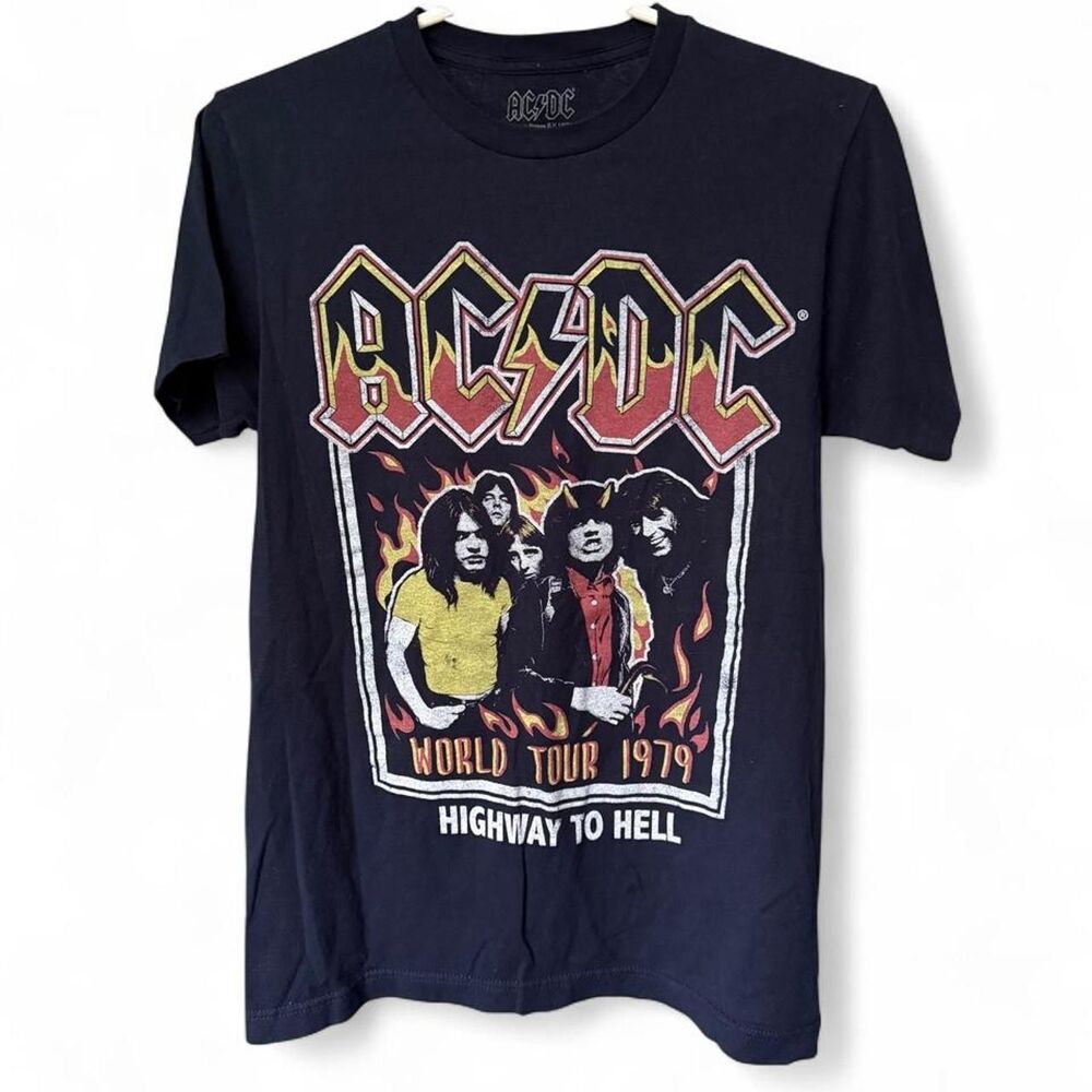 AC/DC Highway to Hell World Tour 1979 T Shirt Men’s Small Navy blue